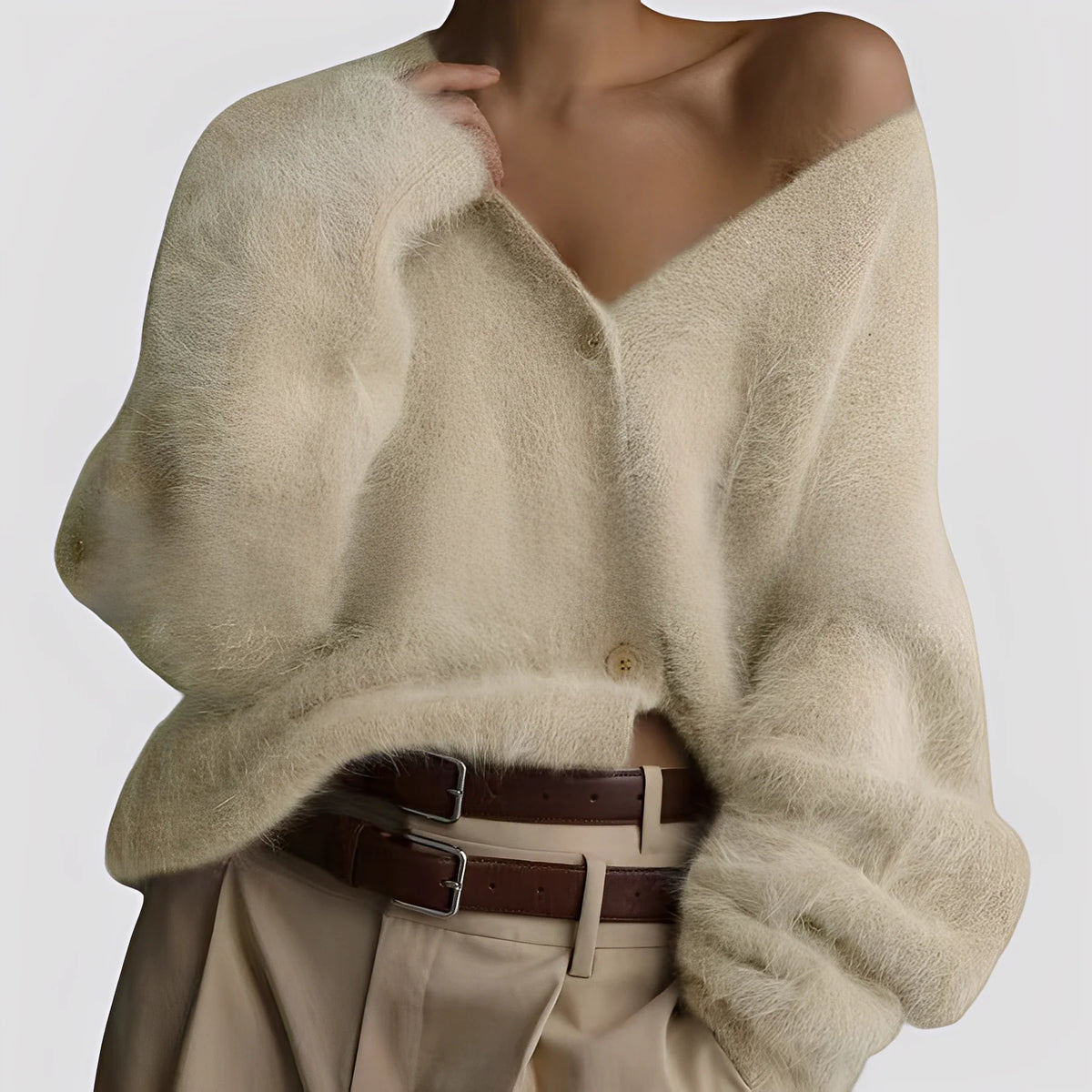 Jersey de mujer de punto suave con botonadura
