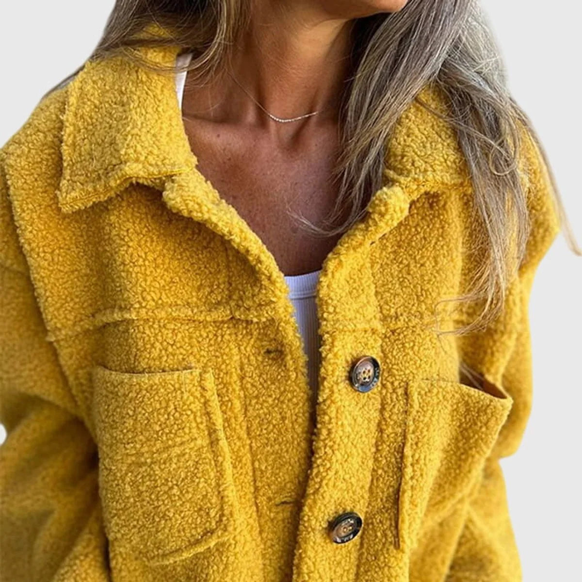 Chaqueta de forro polar Sherpa para mujer con gran botonadura