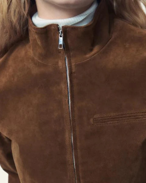 Chaqueta de mujer de ante sintético con cuello alto