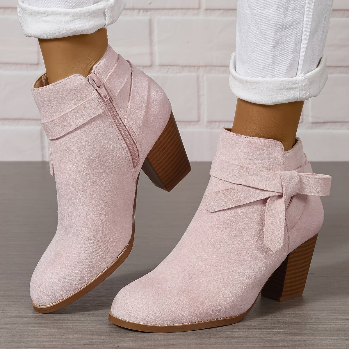 Botines de mujer de ante sintético con lazo trasero