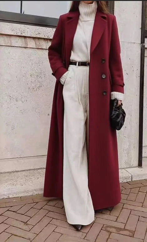 Abrigo largo de mujer con solapa ancha