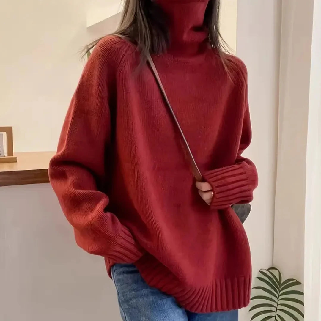 Jersey de punto fino para mujer con cuello vuelto y tacto suave