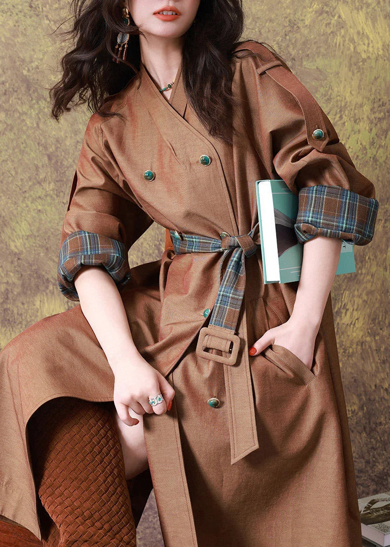 Abrigo trench para mujer con escote en V y cinturón para atar