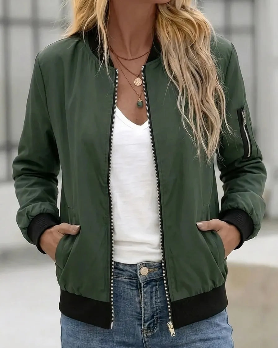 Chaqueta bomber para mujer con bolsillos laterales y cremallera