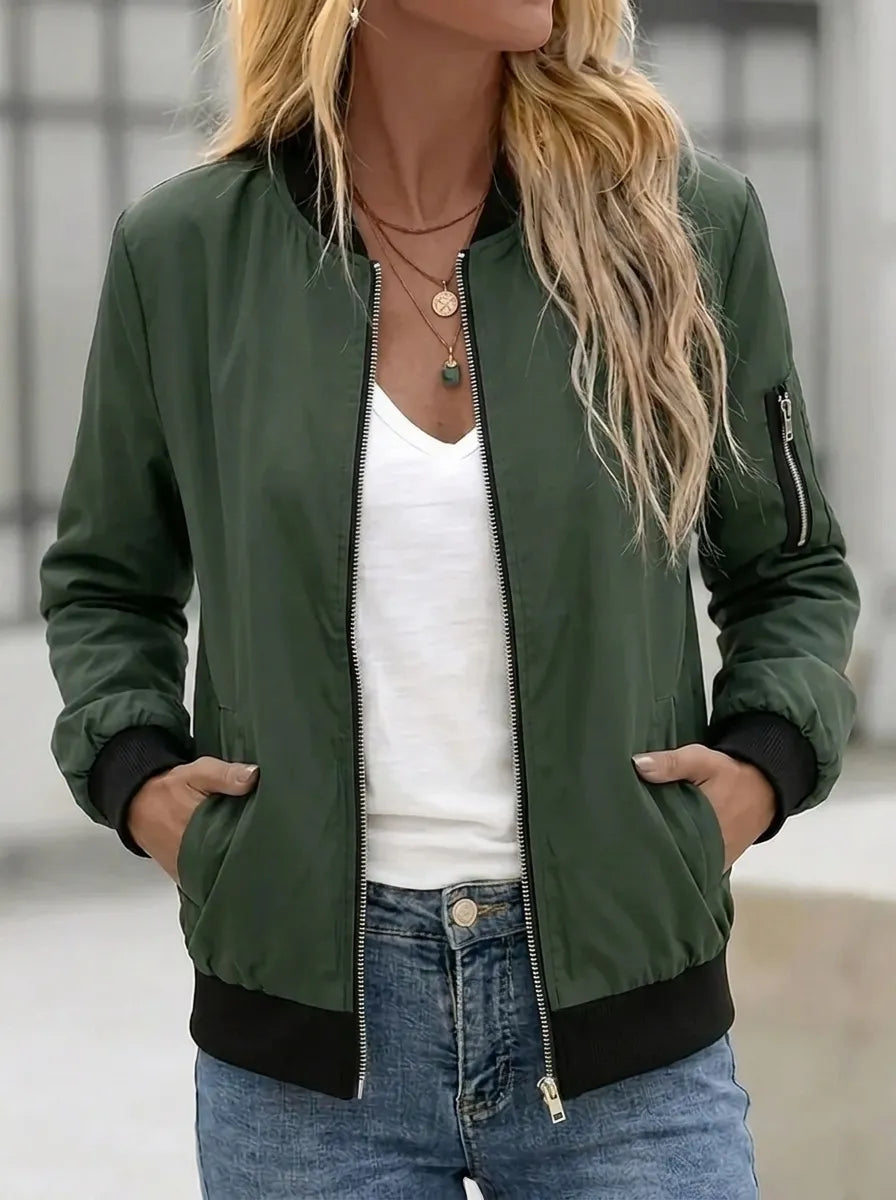 Chaqueta bomber para mujer con bolsillos laterales y cremallera