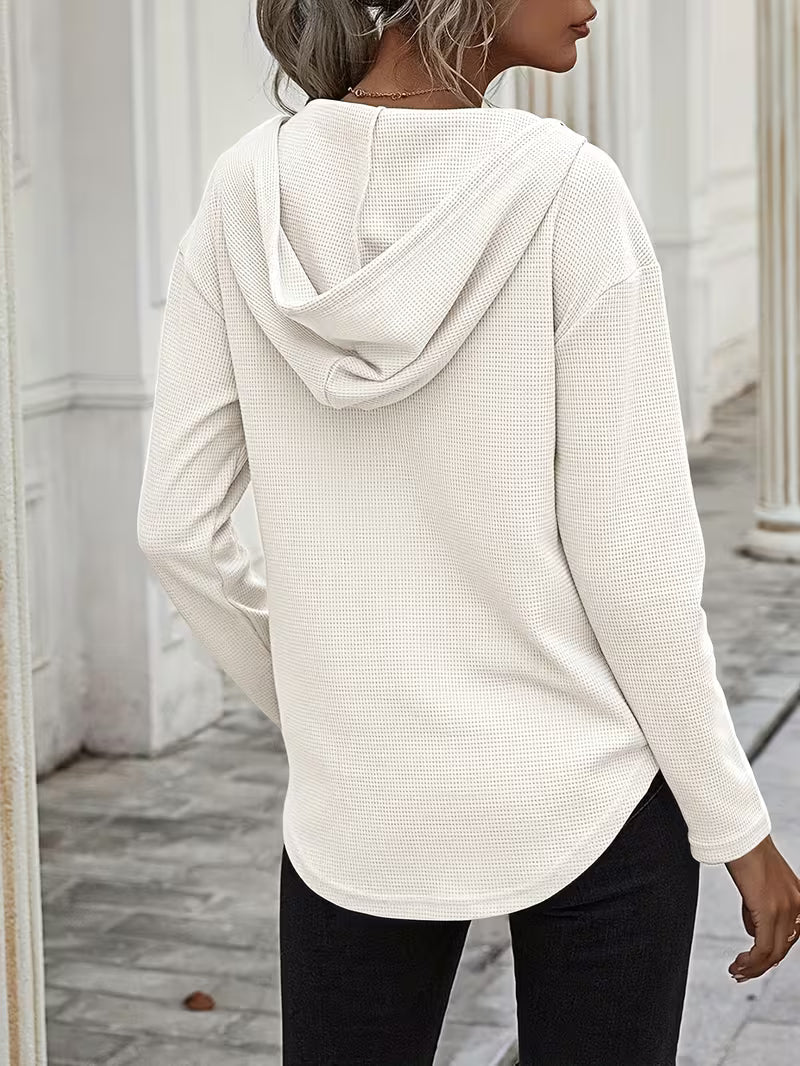 Sudadera con capucha de punto waffle para mujer con cordón