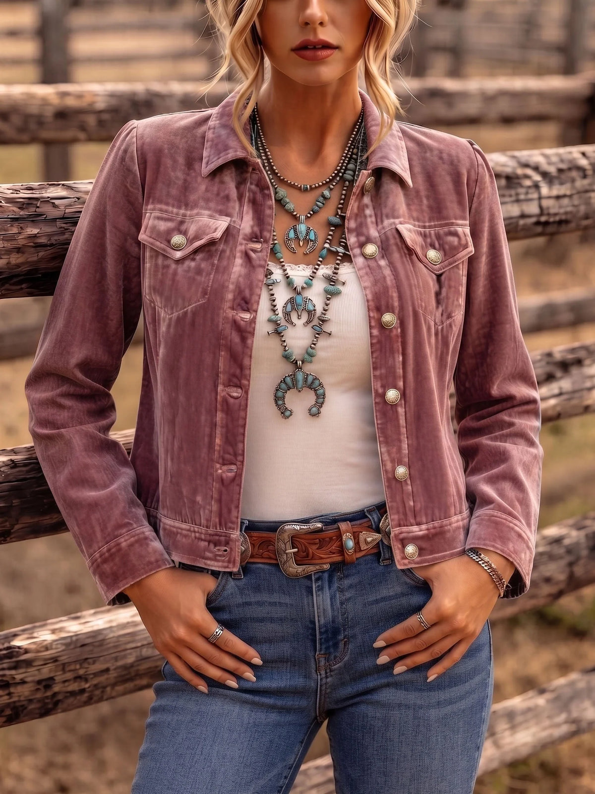 Chaqueta corta de terciopelo para mujer con solapa estructurada