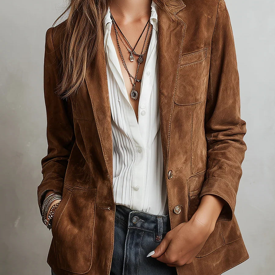 Blazer Vintage de Mujer con Costuras en Contraste