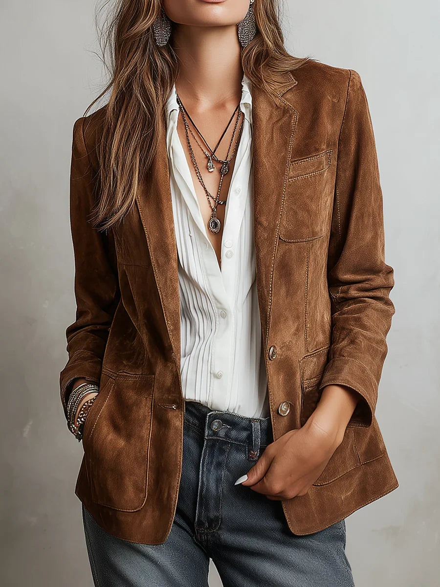 Blazer Vintage de Mujer con Costuras en Contraste