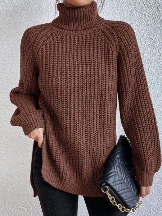 Suéter de punto fino para mujer con cuello alto y corte holgado
