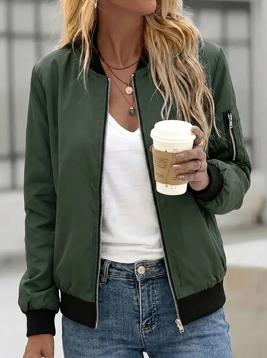 Chaqueta bomber para mujer con bolsillos laterales y cremallera