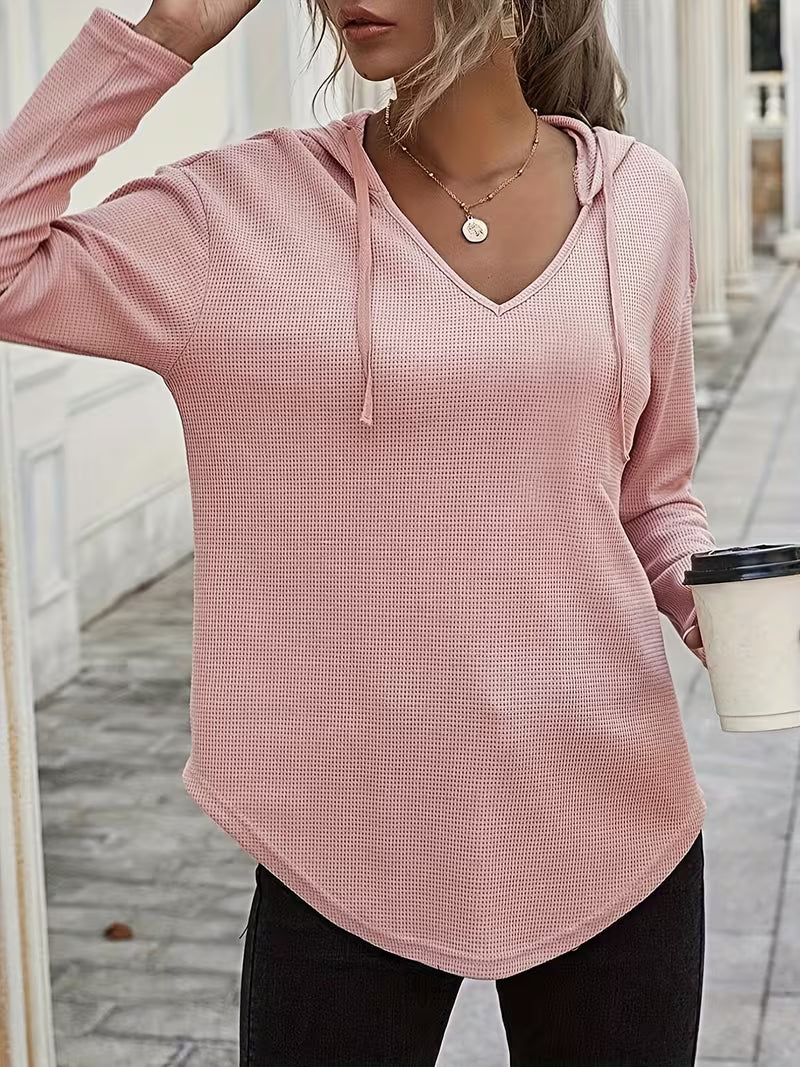 Sudadera con capucha de punto waffle para mujer con cordón