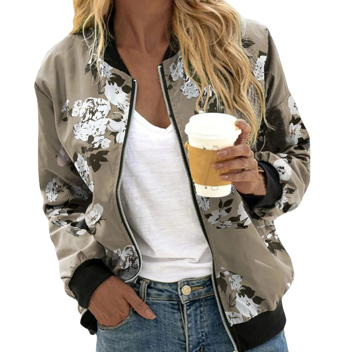 Chaqueta bomber de mujer con estampado floral