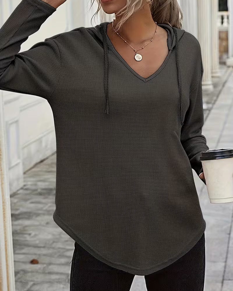 Sudadera con capucha de punto waffle para mujer con cordón