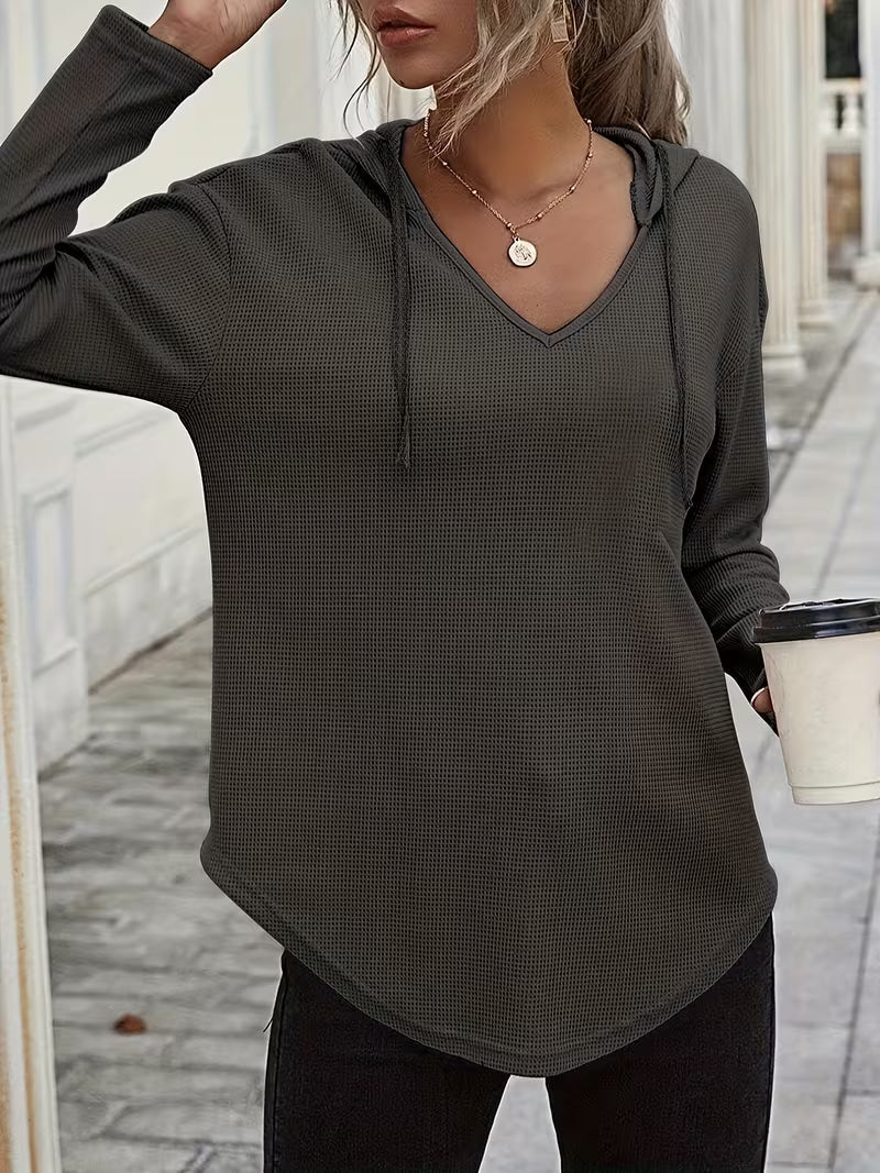 Sudadera con capucha de punto waffle para mujer con cordón