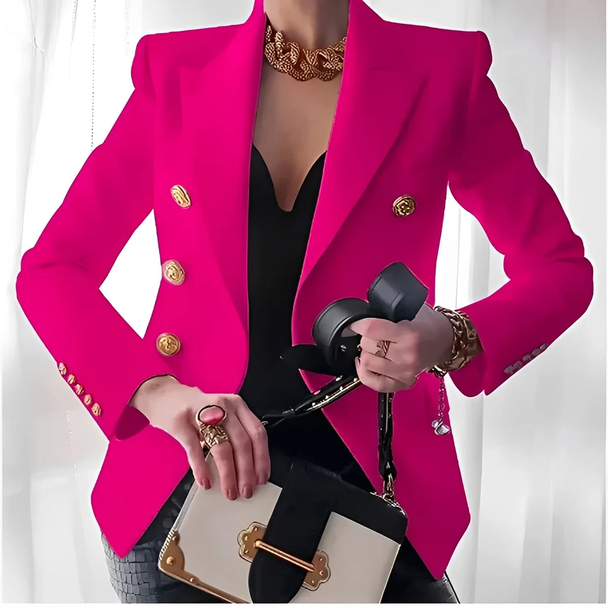 Blazer de mujer con doble botonadura y botones dorados
