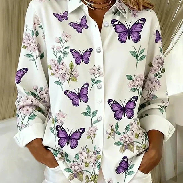 Blusa de mujer con estampado floral y mariposas