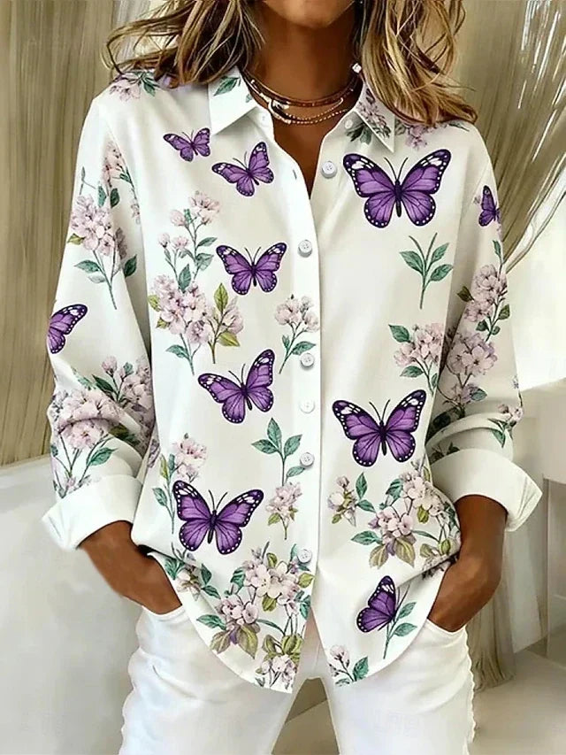 Blusa de mujer con estampado floral y mariposas
