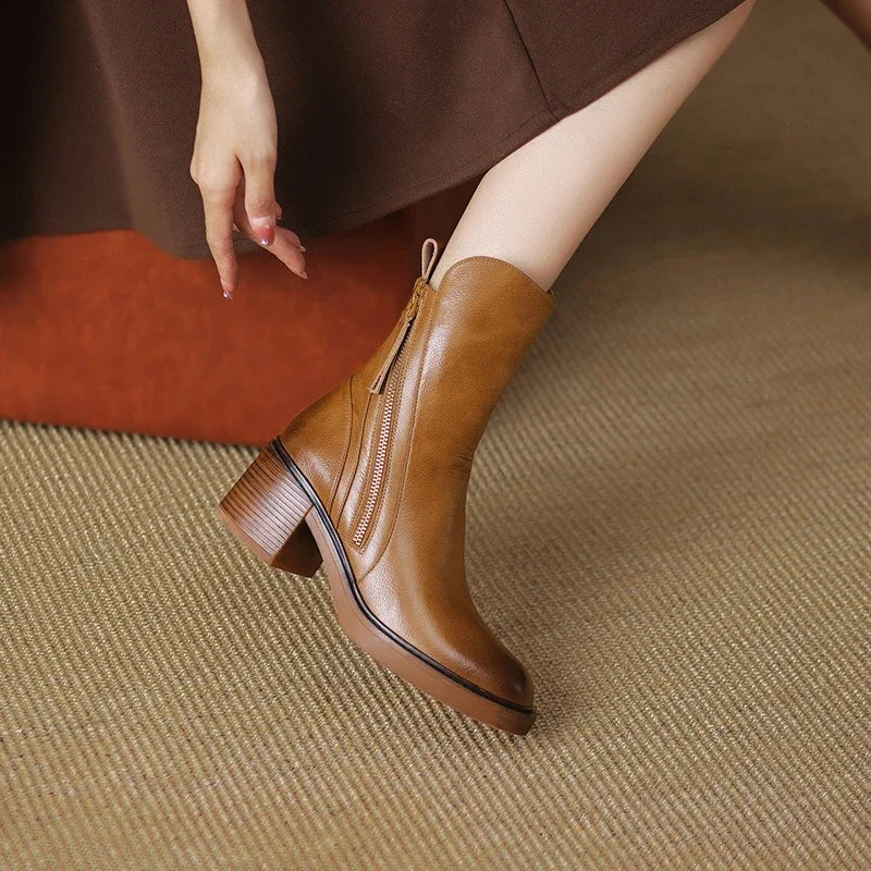 Botines de cuero vegano para mujer con dos cremalleras