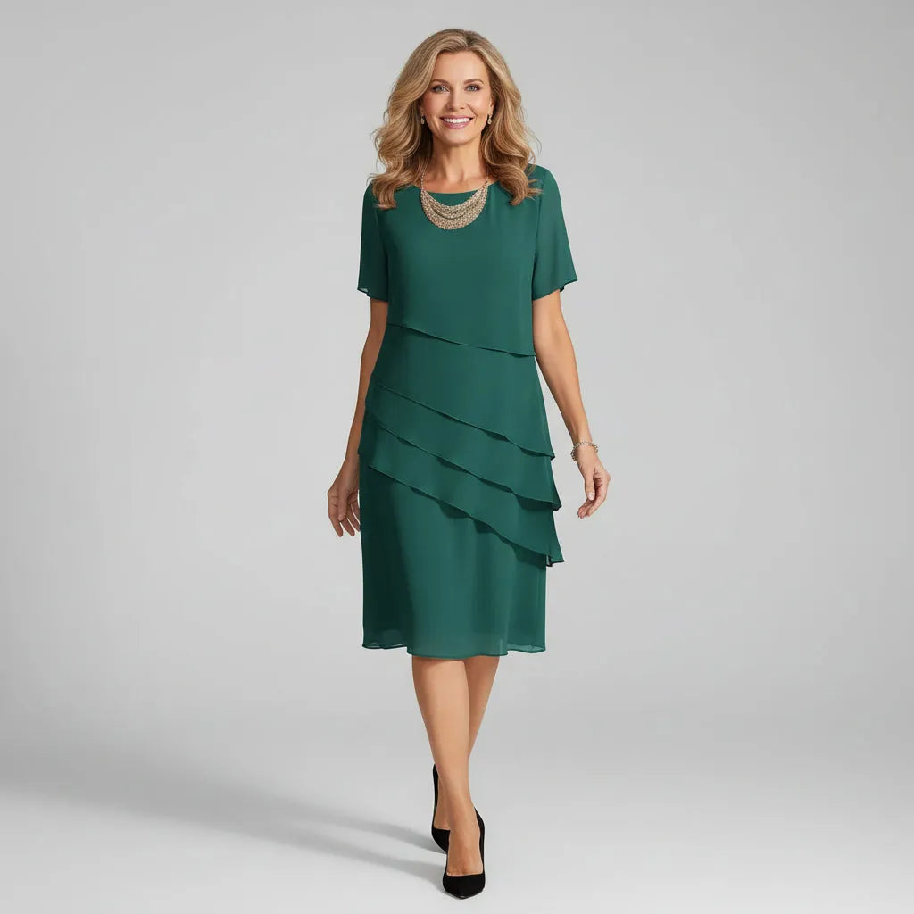 Midi Dress for Women with Overlapping Layers
