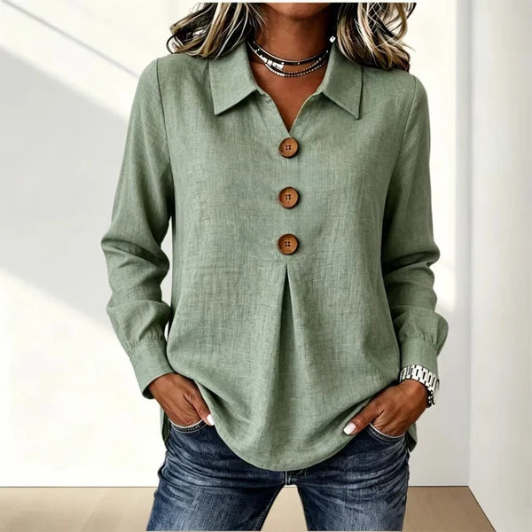 Blusa de mujer con cuello clásico y puños enrollables