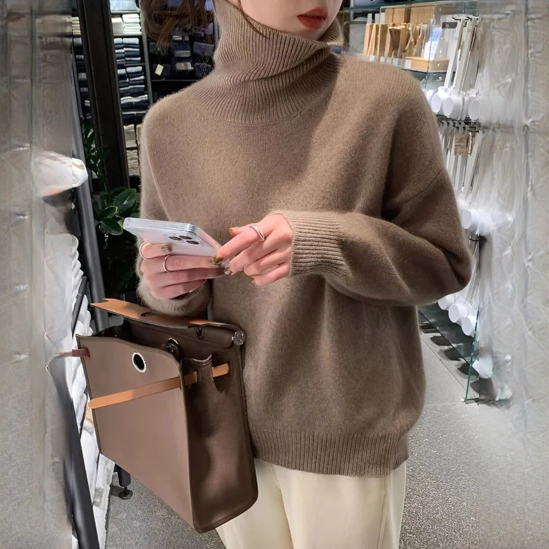 Jersey de punto fino para mujer con cuello vuelto y tacto suave