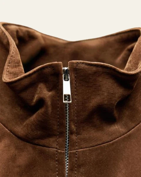 Chaqueta de mujer de ante sintético con cuello alto