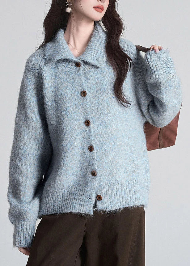 Cardigan de punto de algodón para mujer con cuello Peter Pan