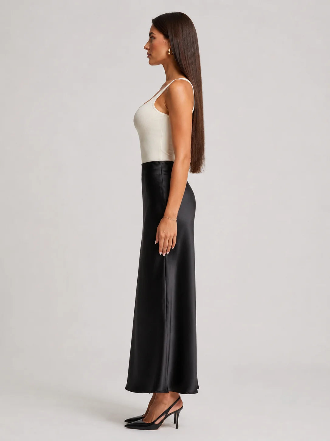 Falda maxi de talle alto para mujer con brillo discreto