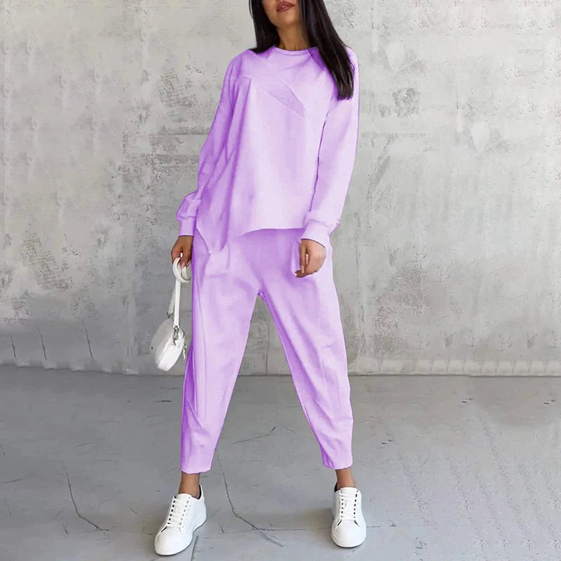 Conjunto de sudadera para mujer de mezcla de algodón con dobladillo asimétrico