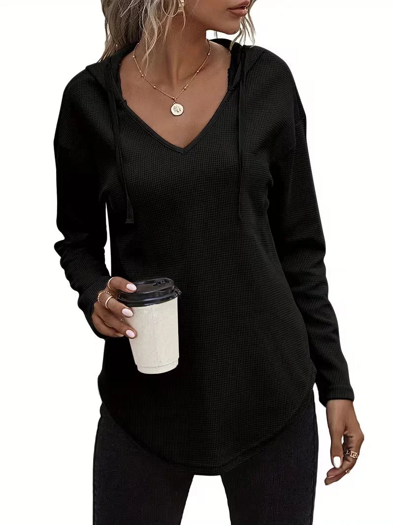 Sudadera con capucha de punto waffle para mujer con cordón