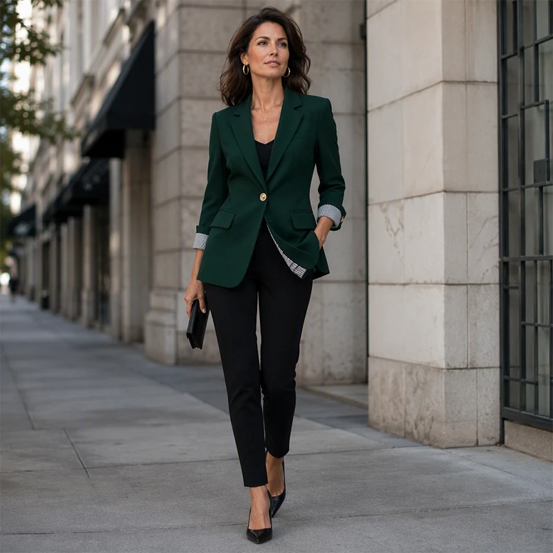 Blazer de mujer con corte entallado y solapa estrecha