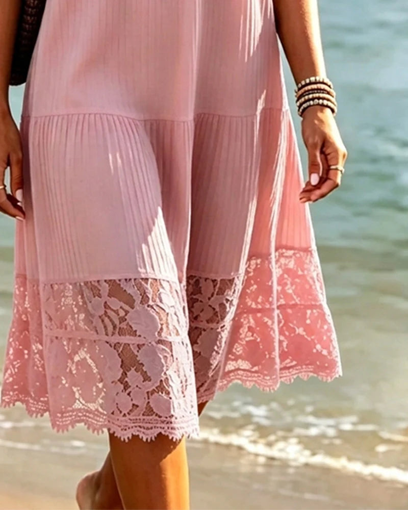 Vestido de encaje patchwork para mujer con escote en V