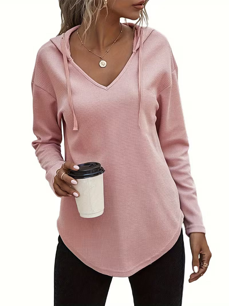 Sudadera con capucha de punto waffle para mujer con cordón