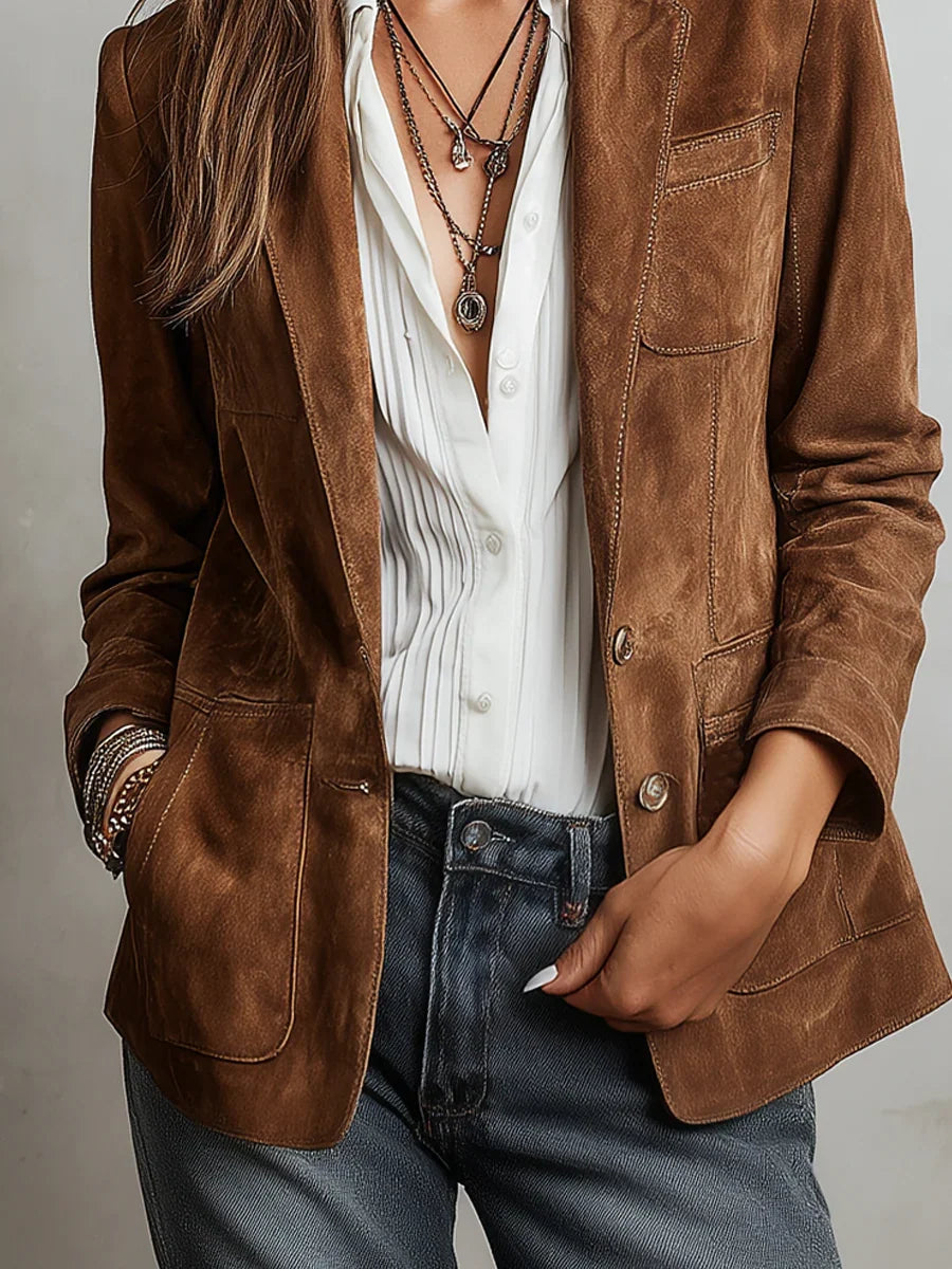 Blazer Vintage de Mujer con Costuras en Contraste