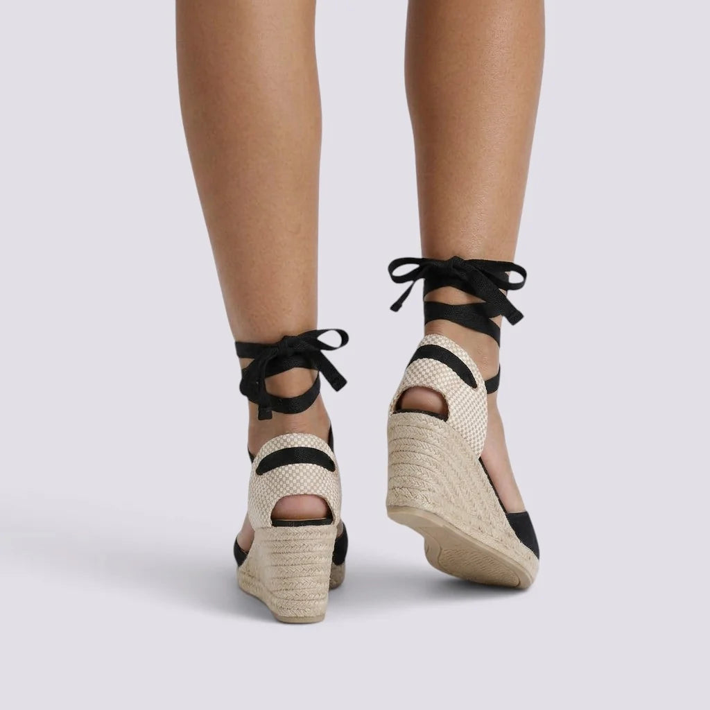 Sandalias de cuña para mujer de esparto con correas cruzadas