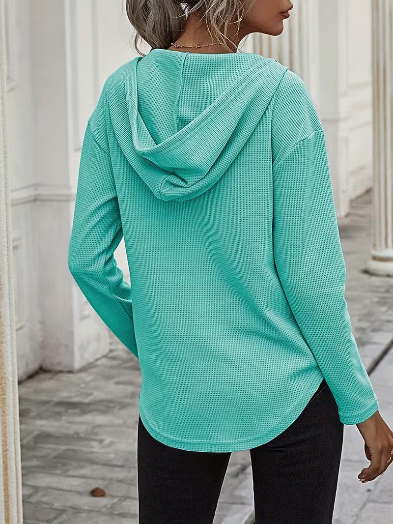 Sudadera con capucha de punto waffle para mujer con cordón