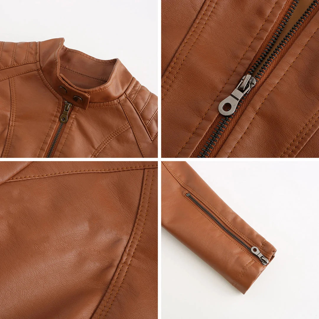 Chaqueta de cuero para mujer con cremallera asimétrica