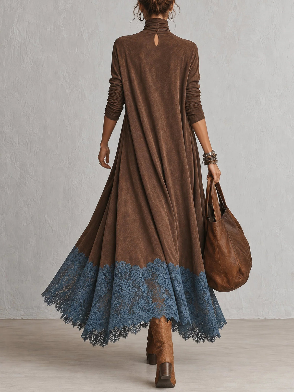 Vestido maxi para mujer con adorno floral de encaje