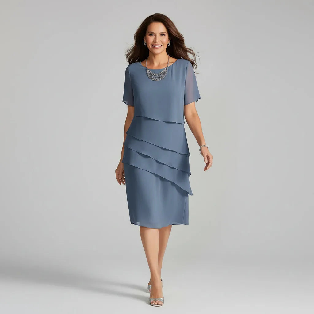 Midi Dress for Women with Overlapping Layers