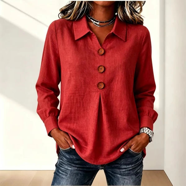 Blusa de mujer con cuello clásico y puños enrollables