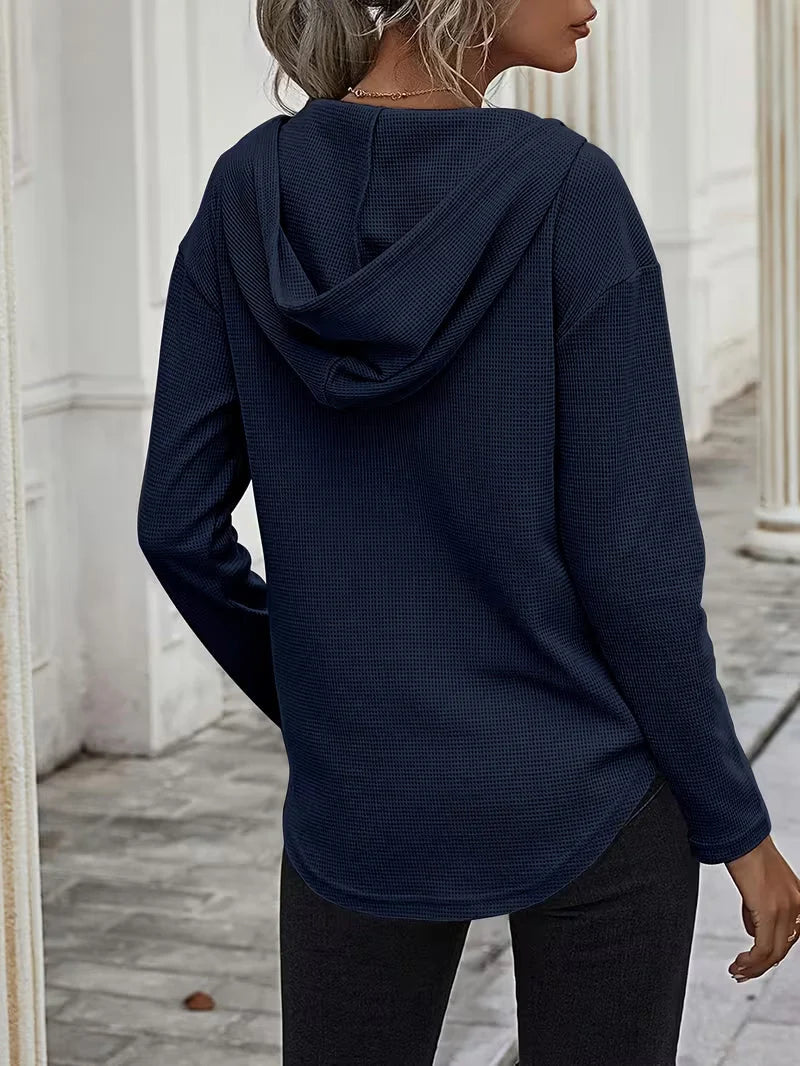 Sudadera con capucha de punto waffle para mujer con cordón