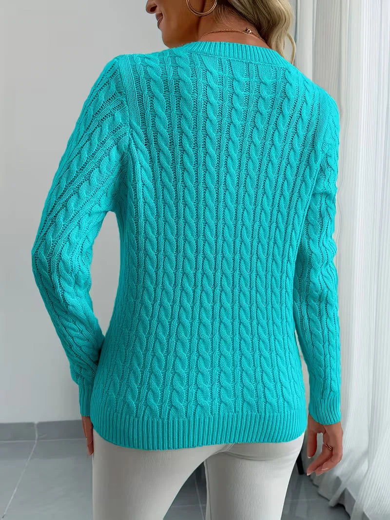 Jersey de mujer con cuello en V y punto trenzado
