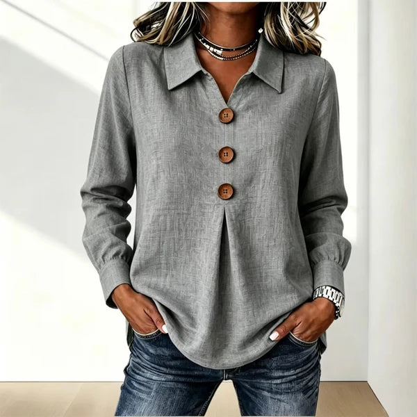 Blusa de mujer con cuello clásico y puños enrollables