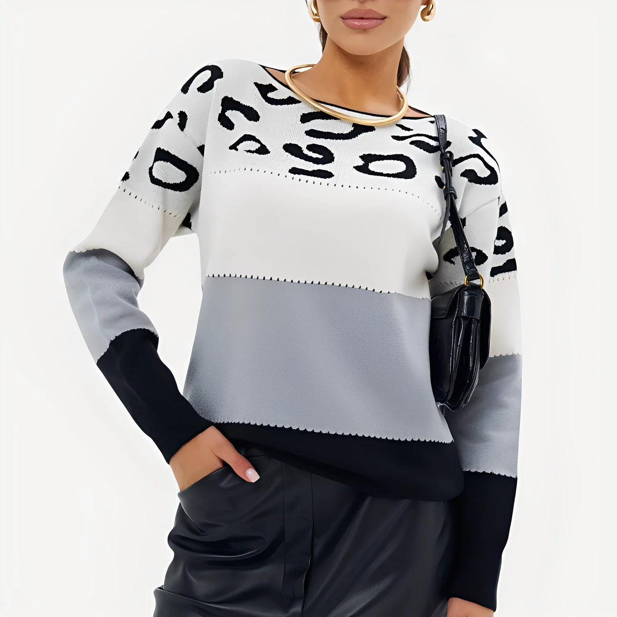 Jersey fino de punto para mujer con estampado de leopardo