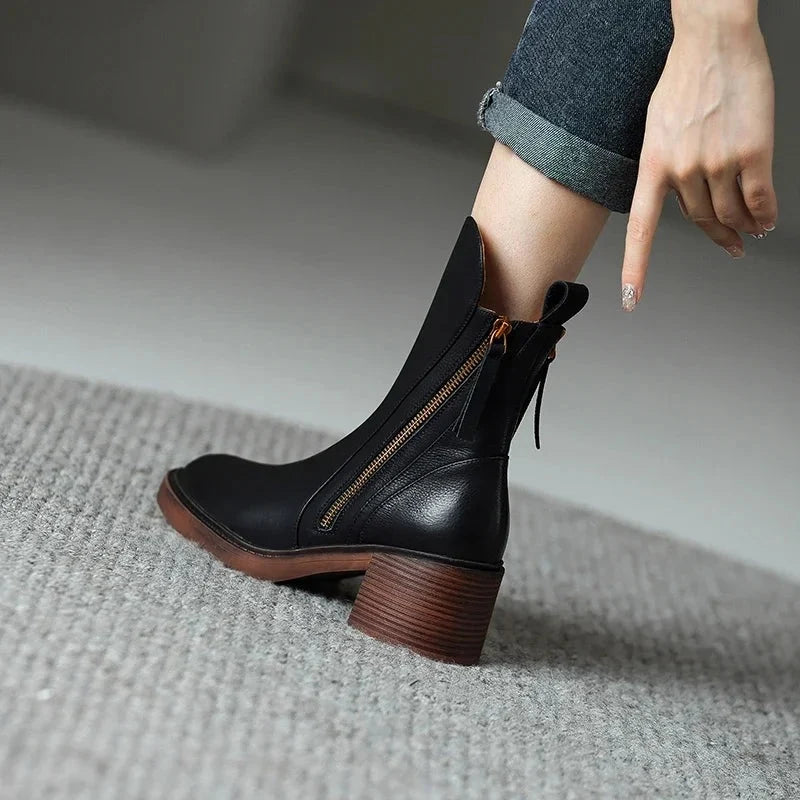 Botines de cuero vegano para mujer con dos cremalleras
