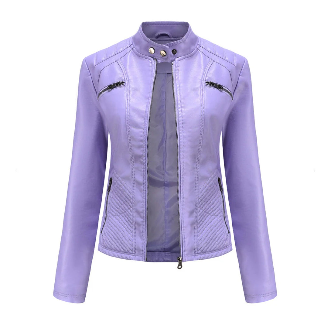 Chaqueta de cuero para mujer con cremallera asimétrica