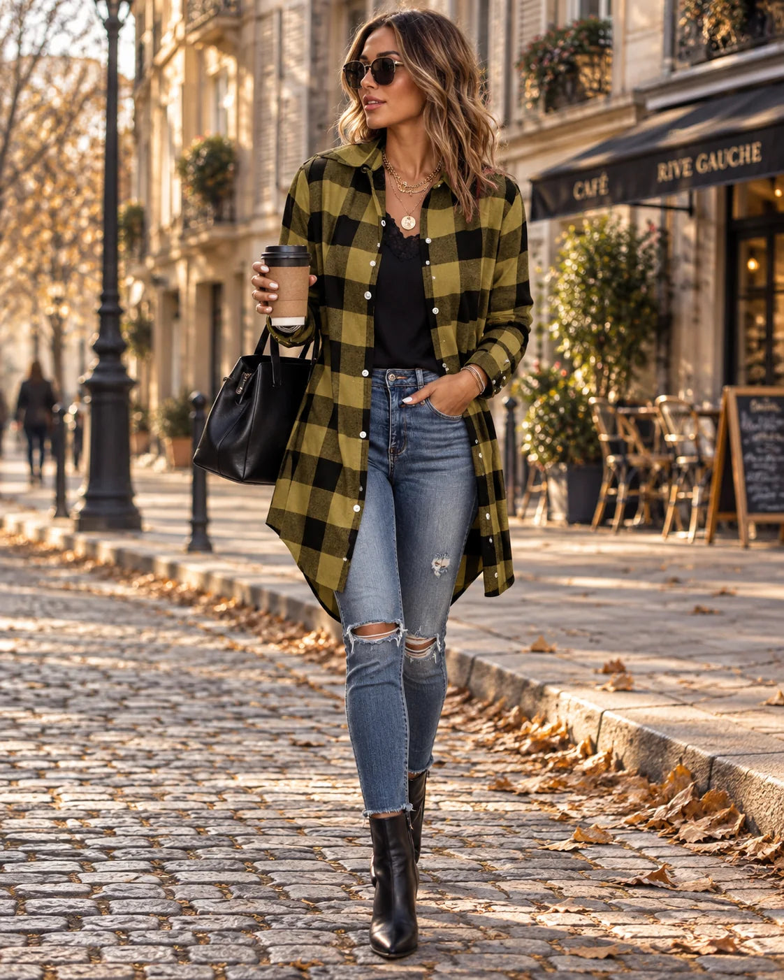 Chaqueta de camisa para mujer estilo franela con botonadura y bolsillos