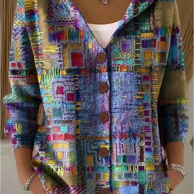 Cárdigan de punto elástico para mujer con capucha y botones
