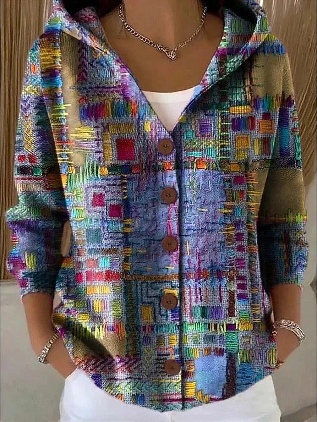 Cárdigan de punto elástico para mujer con capucha y botones